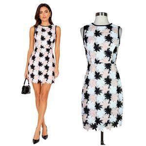 Kate Spade | Floral Lace Black Blush White Designer Sheath Work Dress Size 0